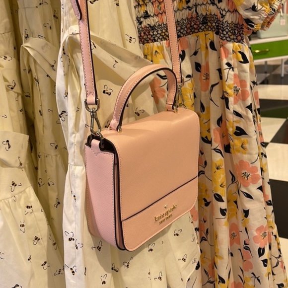 Kate Spade Staci Square Crossbody Saffiano Leather Chalk Pink - Picture 3 of 16